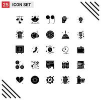 25 User Interface Solid Glyph Pack of modern Signs and Symbols of inspirating idea quotes glow head Editable Vector Design Elements