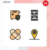 móvil interfaz línea de relleno plano color conjunto de 4 4 pictogramas de tienda parche seguridad qr negocio editable vector diseño elementos