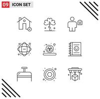 9 Universal Outline Signs Symbols of information data irish photo camera Editable Vector Design Elements