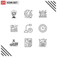 9 Thematic Vector Outlines and Editable Symbols of sewage pollution world pipe security Editable Vector Design Elements