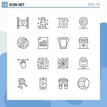 Set of 16 Modern UI Icons Symbols Signs for unity polarity poison bangladash location Editable Vector Design Elements