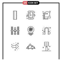 Group of 9 Modern Outlines Set for idea satellite idea platform complex Editable Vector Design Elements