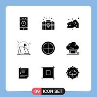 Pictogram Set of 9 Simple Solid Glyphs of army mission cheese goal achievement Editable Vector Design Elements