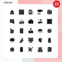 Pictogram Set of 25 Simple Solid Glyphs of wall security interface device notes Editable Vector Design Elements