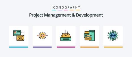 Project Management And Development Line Filled 5 Icon Pack Including inbox. message. workplace. mail. chat. Creative Icons Design vector