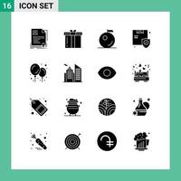 Set of 16 Vector Solid Glyphs on Grid for balloon security present box shop Editable Vector Design Elements