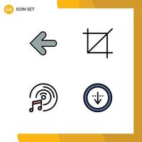 Modern Set of 4 Filledline Flat Colors Pictograph of arrow music point back symbols direction Editable Vector Design Elements