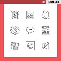 Modern Set of 9 Outlines and symbols such as bubble comment arrow chat gear Editable Vector Design Elements