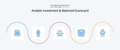 Analytic Investment And Balanced Scorecard Blue 5 Icon Pack Including productivity. upload. process. scale. justice vector