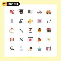Mobile Interface Flat Color Set of 25 Pictograms of vehicle service creative machine presentation Editable Vector Design Elements