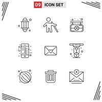 Set of 9 Modern UI Icons Symbols Signs for modeling love board mail calculation Editable Vector Design Elements