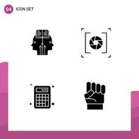 Solid Glyph Pack of 4 Universal Symbols of mind calculator man lens calculation Editable Vector Design Elements