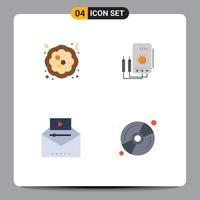 Set of 4 Vector Flat Icons on Grid for cake famous video pie watt video advertising Editable Vector Design Elements