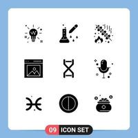 Pack of 9 Modern Solid Glyphs Signs and Symbols for Web Print Media such as picture content pipette dropper communication grill Editable Vector Design Elements