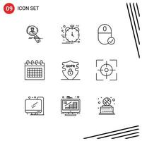 Group of 9 Modern Outlines Set for calendar gadget agile devices computers Editable Vector Design Elements