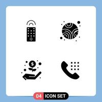 Modern Set of 4 Solid Glyphs Pictograph of control call neptune hand phone Editable Vector Design Elements