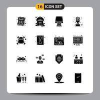 16 User Interface Solid Glyph Pack of modern Signs and Symbols of bone death data storage dangerous trophy Editable Vector Design Elements