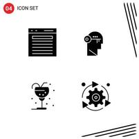 Mobile Interface Solid Glyph Set of 4 Pictograms of add unlock search key drink Editable Vector Design Elements
