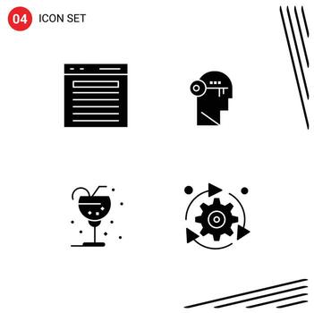 Mobile Interface Solid Glyph Set of 4 Pictograms of add unlock search key drink Editable Vector Design Elements