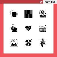 Pictogram Set of 9 Simple Solid Glyphs of heart touch sound gesture dollar Editable Vector Design Elements