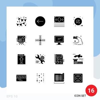 Set of 16 Vector Solid Glyphs on Grid for sales chart online graph up Editable Vector Design Elements