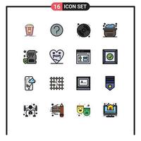 Pack of 16 Modern Flat Color Filled Lines Signs and Symbols for Web Print Media such as device clean cd bubbles animals Editable Creative Vector Design Elements