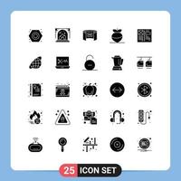 Universal Icon Symbols Group of 25 Modern Solid Glyphs of design blog display vegetable food Editable Vector Design Elements