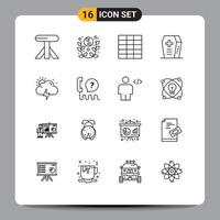 Pictogram Set of 16 Simple Outlines of help sun grid weather holiday Editable Vector Design Elements