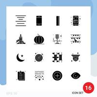 Modern Set of 16 Solid Glyphs Pictograph of games mobile education date app Editable Vector Design Elements