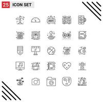 Line Pack of 25 Universal Symbols of globe gear real business news Editable Vector Design Elements