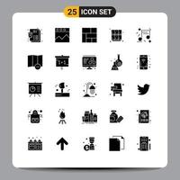 User Interface Pack of 25 Basic Solid Glyphs of music celebration layout school locker Editable Vector Design Elements