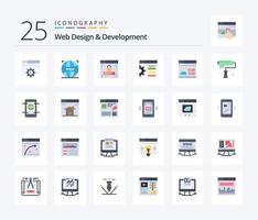 Web Design And Development 25 Flat Color icon pack including security. web. web design. user. setting vector