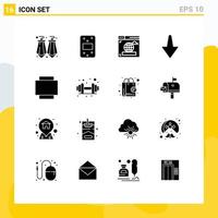 16 Thematic Vector Solid Glyphs and Editable Symbols of online sport web gym rotate Editable Vector Design Elements