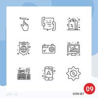 Stock Vector Icon Pack of 9 Line Signs and Symbols for shield internet help global purchases Editable Vector Design Elements