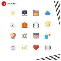 Group of 16 Flat Colors Signs and Symbols for save cloud design sun rain Editable Pack of Creative Vector Design Elements