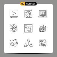 Set of 9 Modern UI Icons Symbols Signs for store light bulb book innovation generation Editable Vector Design Elements