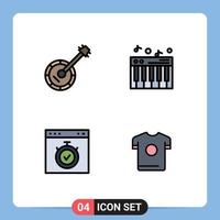 Set of 4 Modern UI Icons Symbols Signs for audio interface music piano stopwatch Editable Vector Design Elements