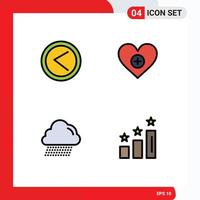 Group of 4 Modern Filledline Flat Colors Set for arrow rain user heart achievements Editable Vector Design Elements