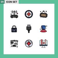 Mobile Interface Filledline Flat Color Set of 9 Pictograms of shopping security soldier lock property Editable Vector Design Elements