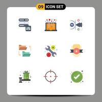 Set of 9 Modern UI Icons Symbols Signs for repair file sharing vector file folder Editable Vector Design Elements