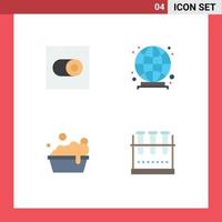 Modern Set of 4 Flat Icons and symbols such as settings chemical flask global bowl lab flask Editable Vector Design Elements
