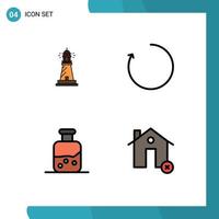 Filledline Flat Color Pack of 4 Universal Symbols of lighthouse test beach clockwise bottle Editable Vector Design Elements