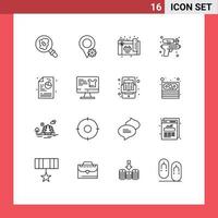 Set of 16 Vector Outlines on Grid for screen diagram card process park Editable Vector Design Elements