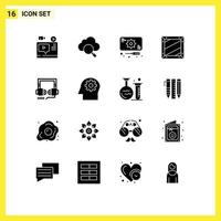 16 Universal Solid Glyph Signs Symbols of headphone development development design box Editable Vector Design Elements