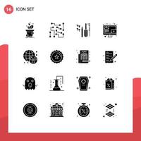 16 User Interface Solid Glyph Pack of modern Signs and Symbols of screen blogging physical science blog engineering Editable Vector Design Elements