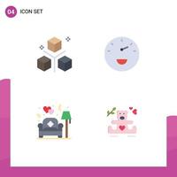 Modern Set of 4 Flat Icons Pictograph of coding lamp objects performance love Editable Vector Design Elements