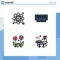 Group of 4 Filledline Flat Colors Signs and Symbols for web flower computers hardware rose Editable Vector Design Elements