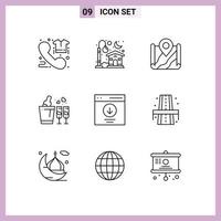 Set of 9 Modern UI Icons Symbols Signs for wedding glass moon bottle google Editable Vector Design Elements