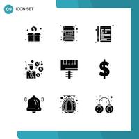 Pack of 9 creative Solid Glyphs of ad investor device investment school Editable Vector Design Elements