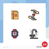 4 Creative Icons Modern Signs and Symbols of document handwatch paper care heart Editable Vector Design Elements